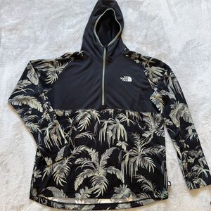 North Face Mens Hoodie XL Black Tropical Print Base Layer Lightweight Outdoor